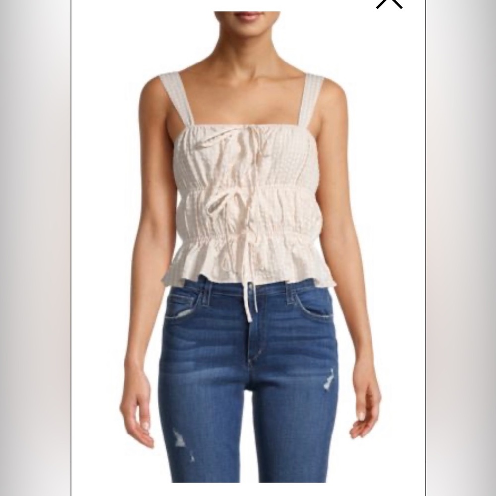 English factory gingham tie front Rouched tank top